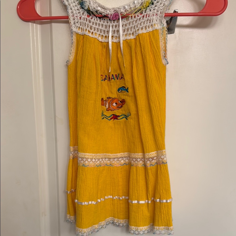 Yellow Kids Dress with Fish Embroidery